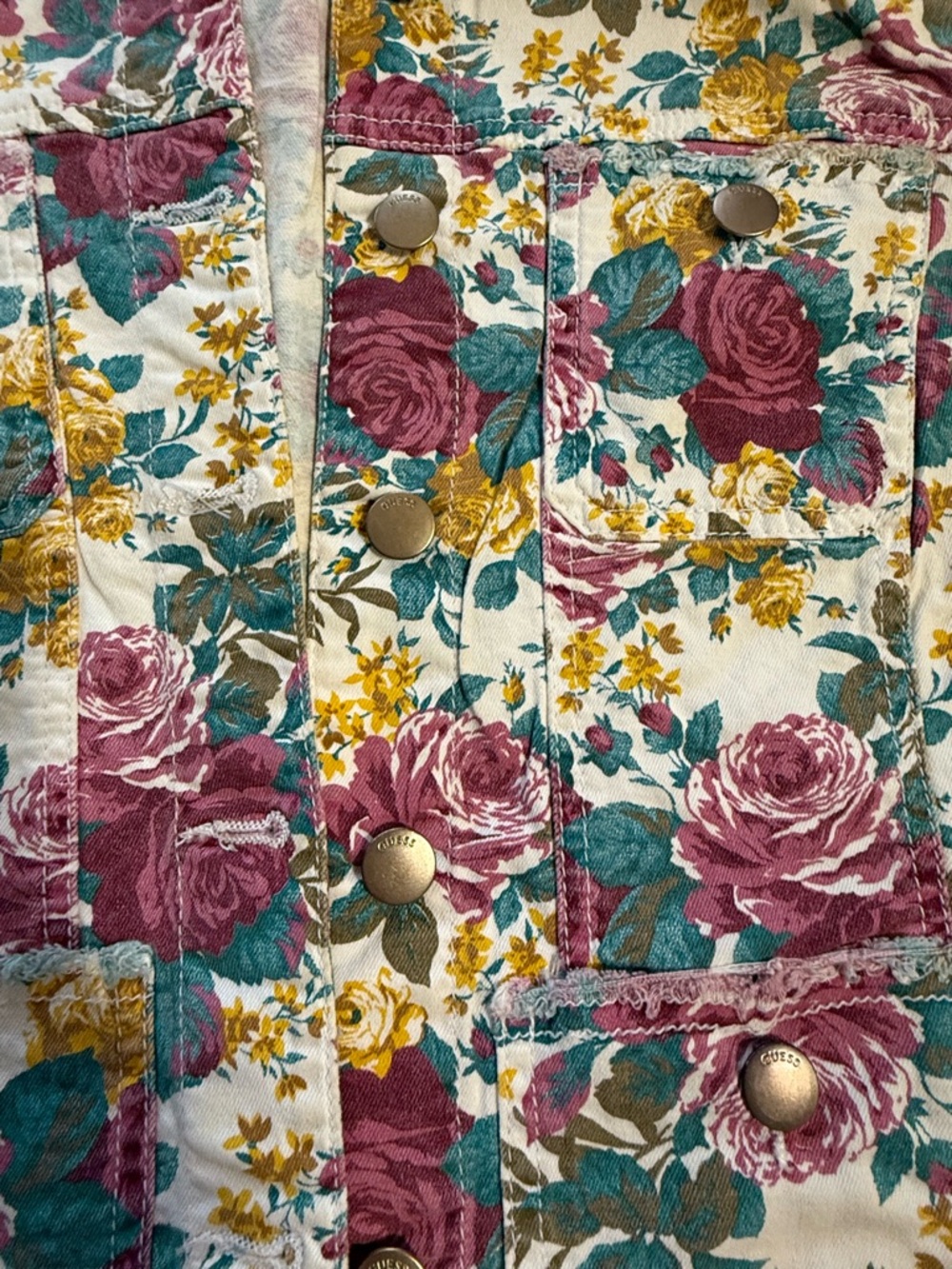 Guess Floral Tapestry Jacket in Pink, Green, Cream - Picture 6 of 9